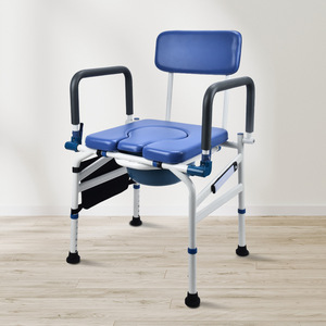Home Care <b>Commode</b> <b>Chair</b> Royal Blue With Flip Up Armrests And Backrest For Elderly Disabled And Pregnant Users - Product Image 3