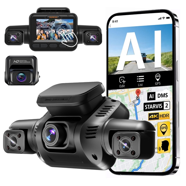 4 Channel Dash Cam 4K 3" Touch Screen Car Black Box STARVIS 2 Driving Recorder with AI DMS Built-in GPS 5G WiFi Parking Monitor