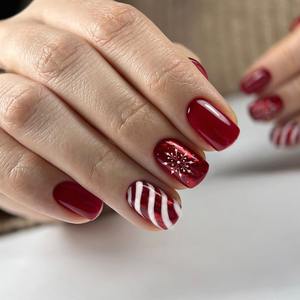 24 Stks/set Franse Rode Effen Kleur Kerst Snoep Streep Sneeuwvlok Nail Tips Pers Op Nagels Groothandel 3465/2689 - Product Image 1