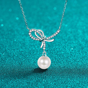 Mossan Diamond S925 Collier de perles en argent sterling pour femmes avec pendentif asymétrique Design Sens du tempérament Chaîne de clavicule - Product Image 6