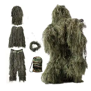 Gujia Ghillie Costume Fall Forest Full Green Xxxl 3Xl 4Xl 5Xl fodera in rete 3D Camo Camouflage Ghillie Suit per la caccia