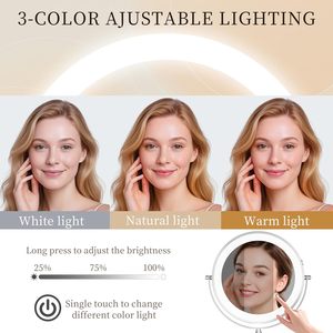 <span class=keywords><strong>Miroir</strong></span> de courtoisie LED double face CF 1X/10X, 3 couleurs de lumière, écran tactile, intensité réglable, 360° ° <span class=keywords><strong>Miroir</strong></span> de maquillage éclairé mural pivotant - Product Image 4