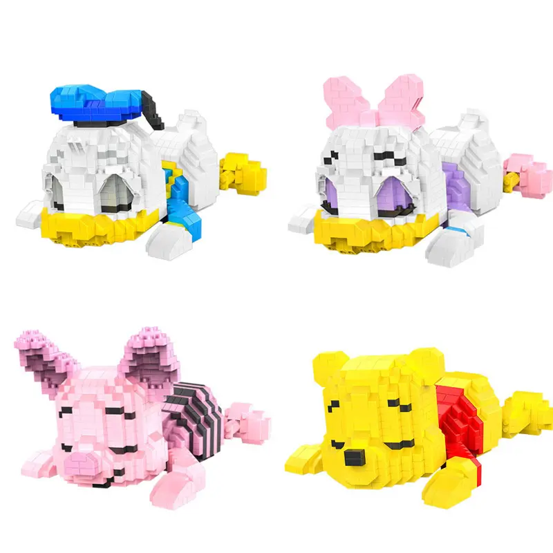 Nueva llegada de plástico Micro bloques de construcción lindo Donalded pato Piglet Tigger oso Mini ladrillo Figrues juguetes para regalos de navidad