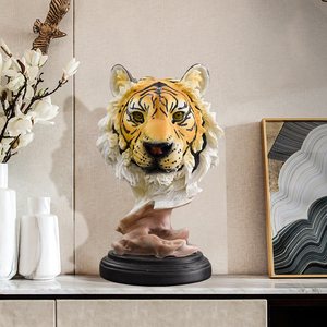 Simulazione testa di tigre scultura in resina artigianato tigre animale figurina con Base arredamento per la casa ornamenti caratteristici <span class=keywords><strong>natale</strong></span> - Product Image 3