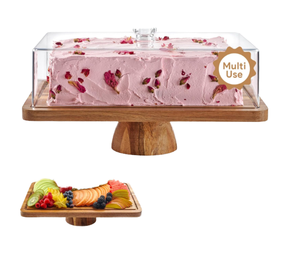 Plateau à charcuterie rectangulaire multifonctionnel écologique, compatible lave-vaisselle, support à gâteau en bois d'acacia avec couvercle en acrylique - Product Image 1