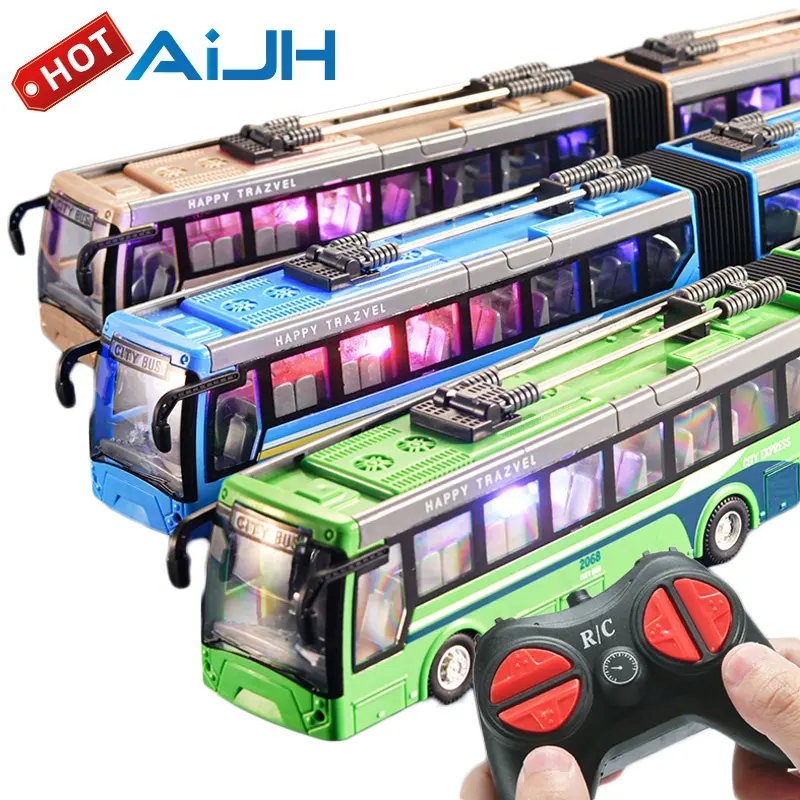 AiJH 4CH City Bus Voiture radiocommandée avec lumières Double Section RC Bus Model Toy Remote Control Bus