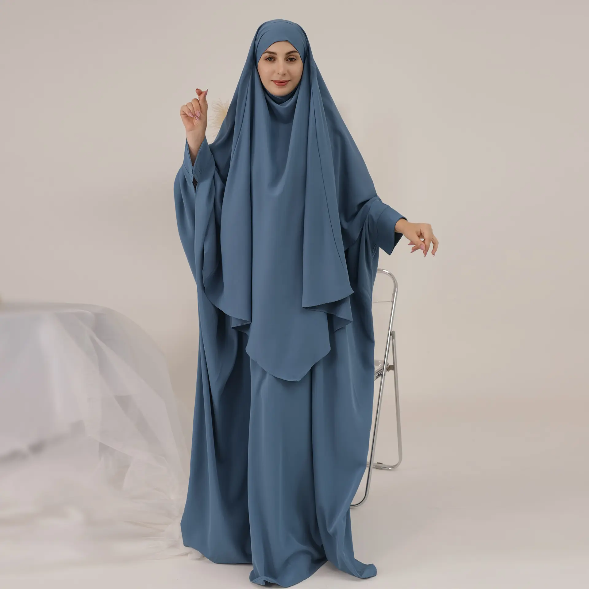 Limanying Roupas islâmicas para mulheres, vestido modesto abaya muçulmano, 2 peças, jilbab e khimar, vestido de oração com lenço