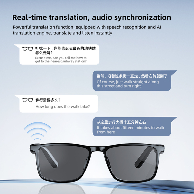 2026 New AI-Powered Smart Glasses Translator Phone Calls Voice Recognition IPX-5 Waterproof Magnetic Charging Sunglasses
