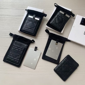 Étui à cartes classique de luxe en cuir PU avec diamants, miroir en acier inoxydable, ensemble 2-en-1 avec sac anti-poussière et boîte cadeau, support de cartes pour téléphone portable - Product Image 4