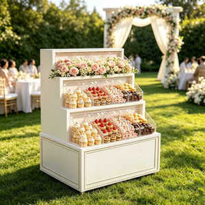 Carrito de Dulces Blanco SMOOTH 2026 con Estantes Acrílicos Desmontables, Mesa para Postres con Ruedas para Bodas y Fiestas al Aire Libre - Product Image 1