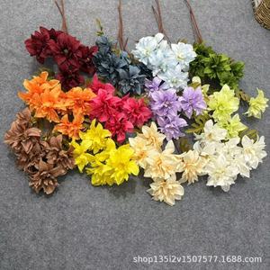 Fleurs artificielles Qiye, 6 têtes de dahlias en soie, branche unique, décoration de mariage, décoration de la maison, accessoires de photographie - Product Image 5