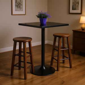 <b>Dining</b> Set Square Black <b>Table</b> Metal Legs 2 Wood <b>Stools</b> Modern Design For <b>Dining</b> Room - Product Image 2