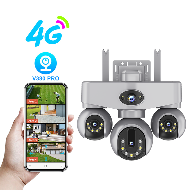 V380 PRO APP 4 Lens 8MP WiFi 4G Security Smart Home Camera Outdoor AI Auto Tracking Wireless CCTV Night Vision PTZ Camera