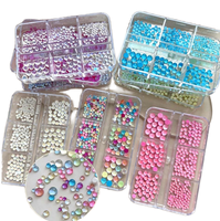 Boîte de 6 compartiments de strass pour ongles en résine colorée, style dessin animé 3D, à fond plat, breloques de luxe effet diamant