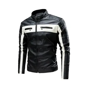 Chaqueta de Cuero Personalizada de Alta Calidad <span class=keywords><strong>para</strong></span> Hombre, Chaqueta de Motociclista Elegante, Chaqueta de Motociclista Informal de PU Grueso con Forro de Piel <span class=keywords><strong>para</strong></span> Otoño - Product Image 1