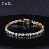 Pulsera de cadena tipo tenis con diamantes cultivados en laboratorio de forma elegante y engaste de bisel en oro amarillo macizo de 10K de Starsgem, regalo para mujer.