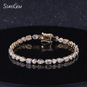Starsgem 10K <b>Solid</b> Yellow <b>Gold</b> Fancy Shape Lab Grown Diamond Tennis Chain Bezel Setting Bracelet For Women Gift - Product Image 1