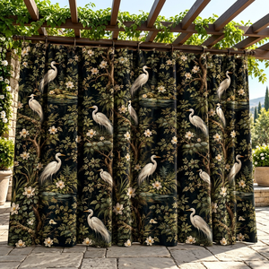 Cortinas Clásicas para Patio Exterior con Estampado Floral de Garzas, Alto Nivel de Sombreado, 100% Poliéster, con Bolsillo para Varilla y Ojales - Product Image 1