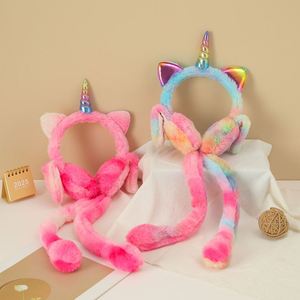 Nouvel Arrivage Cache-oreilles d'hiver pour enfants en fausse fourrure pelucheuse, motif licorne, réglables, avec bandeau pour les fêtes - Product Image 1