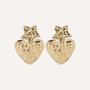 ต่างหูห้อยรูปหัวใจและดาว YFB ทำจากสแตนเลสสตีลสีทอง ดีไซน์เรียบง่ายทันสมัย เหมาะสำหรับฤดูใบไม้ผลิและฤดูร้อน ขนาด 6.1 ซม. - Product Image 1