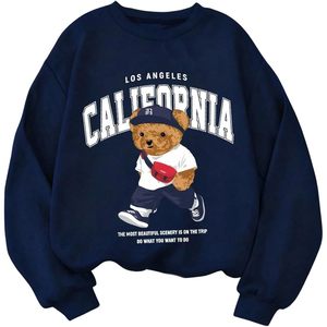 FOXA Sweat-shirt à manches longues et col rond pour femme, motif ours en peluche, pull oversize en coton tricoté - Product Image 1