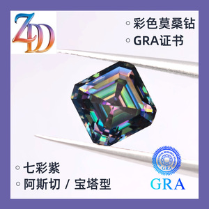 Moissanite Ascher Cut Loose Stone Rainbow Purple Synthetic Lab Created GRA Certificate For Jewelry Making - Product Image 4