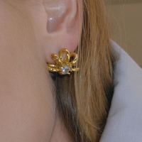 Boucles d'oreilles clous personnalisées en acier inoxydable 316L pour femme, plaqué or 18 carats, avec cristaux CZ, motif soleil et pétales, cadeau bijoux