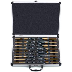 Juego de brocas de perforación rápida de acero en espiral con vástago redondo Silver Blade, 8, 17 y 33 piezas, en caja de aluminio para carpintería - Product Image 3
