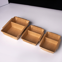 Boîte à emporter en papier kraft de haute qualité, écologique, jetable, à deux compartiments, avec couvercle transparent, pour salade, sandwich, emballage alimentaire