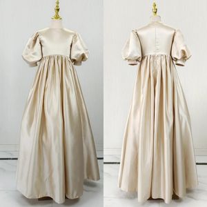 Vestidos de Niña de las Flores para Boda, Personalizados, de Satén, Largos hasta el Suelo, Estilo Línea A, Elegantes, Sencillos, para <span class=keywords><strong>Primera</strong></span> Comunión, Banquete o Baile - Product Image 1