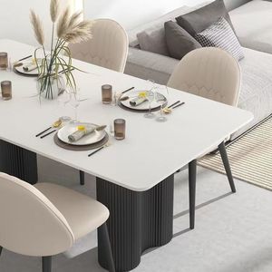 Juego de Mesa y Sillas de Comedor Rectangular con Efecto Piedra Minimalista <span class=keywords><strong>Jmo</strong></span>, Muebles para el Hogar, Casas Pequeñas, Estilo Moderno, Simple y Lujoso, No Plegable - Product Image 4
