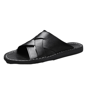 Luxury Men's Summer Flat Fashion Sandals Custom Cowhide Leather with Weave Design New US13 <b>Big</b> Size EVA Insole Hot Sale - Product Image 1