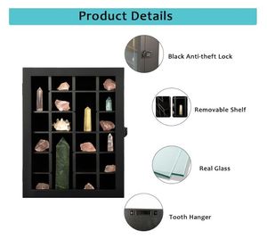 ตู้โชว์แร่แบบล็อคได้รุ่นใหม่ 24 ช่อง สีดำ โครงไม้ พร้อมกระจกด้านหน้า สำหรับสะสมคริสตัล - Product Image 2