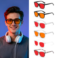 Gafas de Moda con Montura Roja y Lentes Premium para Dormir, con Remaches y Protección Anti Luz Azul