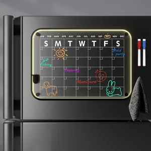 LED Acrylic Calendar For Fridge Magnetic Dry Erase Board For Refrigerator Clear Memo Board With Markers Magnetic Pen Holder