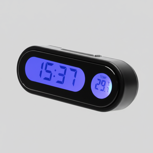 Car <b>Digital</b> <b>Clock</b> Thermometer 2 In 1 Plastic Interior Accessory Vehicle Power Supply English Display Convenient Design - Product Image 2