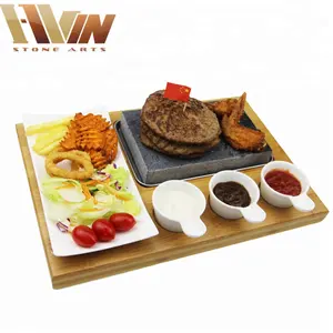 Lava caliente carne placa de piedra y fría Lava Rock parrilla piedra w cerámica platos y bambú plato