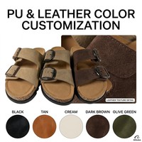 Mules personnalisées pour femmes en cuir suédé véritable avec double boucle, sandales à enfiler confortables à semelle souple en PVC et semelle intérieure plate