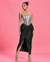Ocstrade été 2024 femmes mode dentelle fendu Joint Satin Corset robe de soirée formelle Banquet noir et blanc robes de soirée