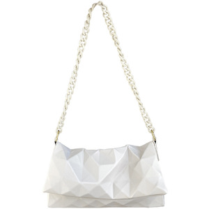 Bolso geométrico para mujer, bandolera con cadena y patrón de diamantes, color blanco lechoso, negro, resistente al agua, uso diario - Product Image 5