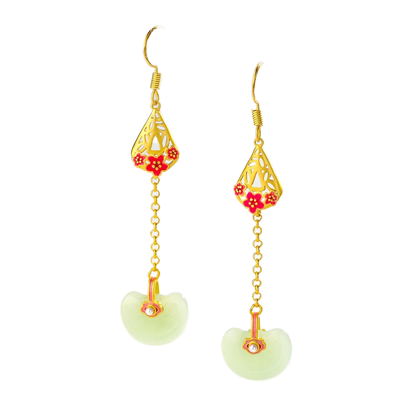 2024 New Jade Gold Ingot Earrings for Women's Design Luxury Jewelry Suitable for Daily Parties