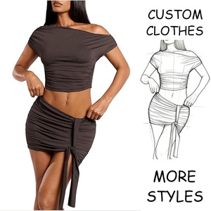 Ensemble deux pièces pour femmes, haut court et short en coton décontracté sexy pour les vacances, coupe ajustée, taille amincissante, fête - Product Image 1