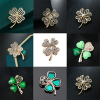 Nouvelle broche coréenne trèfle à quatre feuilles en alliage électroplaqué avec strass, épingle florale, accessoire pour femme, vente en gros