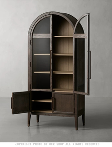 American Retro Arch Antique Cabinet Custom-made Solid <strong>Oak</strong> Wood Bookcase &amp; Wine Locker for Living Room Against Wall Storage <strong>Unit</strong> - Product Image 4
