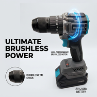 Perceuse sans fil industrielle sans balais 21V, perceuse électrique robuste à deux vitesses réglables, perceuse électrique avec batterie