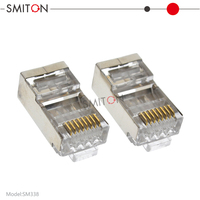 Konektor pass-bar Cat6A terlindung Rg45 Cat6a 8P8C konektor