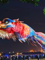 Dragon gonflable géant de 15 m avec lumières LED pour événements commerciaux intérieurs et extérieurs et spectacles sur scène