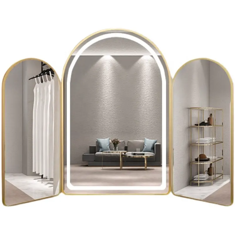 Flexible European style luxury decorative silver three-way dress hall dressing wedding shop mirror floor