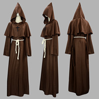 Robe de cosplay médiévale d'Halloween de qualité supérieure, robe de moine, de frère, de sorcier, de prêtre, costume de scène, tenue de déguisement
