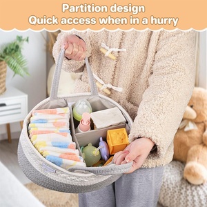 Organisateur de caddies de couches pour bébés écologiques pliables avec logo personnalisé sac fourre-tout en coton tissé avec cordon de coton avec doublure en coton - Product Image 5